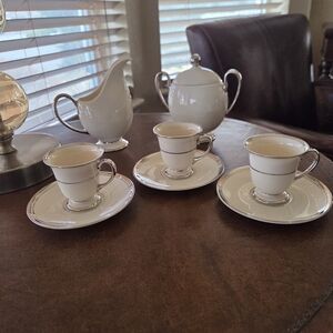Franciscan Huntington Platinum Sugar/Creamer 3 Demitasse And Saucers